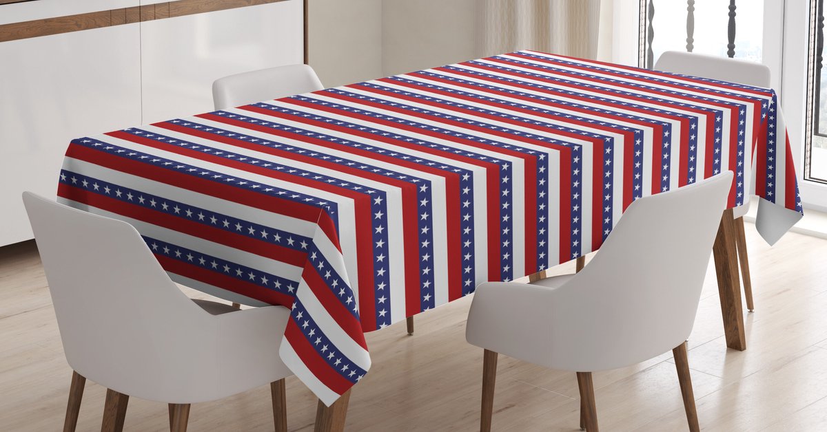 ABAKUHAUS 4 juli Tafelkleed – tafeldoek – paars-blauw, wit en robijn, 140x200 cm