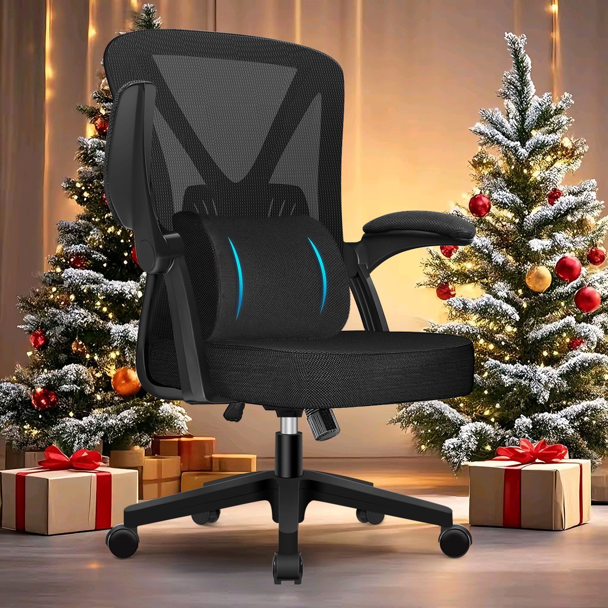 Elekiatech Ergonomische Bureaustoel - Bureaustoel - Bureaustoelen voor Volwassenen - opklapbare armleuningen-150 Kg - Zwart - Elekiatech - €89,99