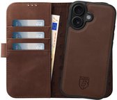 Coque Rosso Elite adaptée à Apple iPhone 16 Plus | Compatible avec MagSafe | Étui à livres et couverture arrière | Amovible magnétiquement | Étui de protection en Cuir véritable avec porte-cartes | Marron