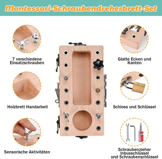 Montessori Schroevendraaierbord Speelgoed - Houten Speelgoed voor het Leren van Fijne Motoriek, Educatief Speelgoed voor Kinderen, Cadeaus van Quokka — afbeelding 5