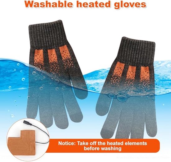 Donkergrijze handschoenen met oranje strepen, ondergedompeld in water.