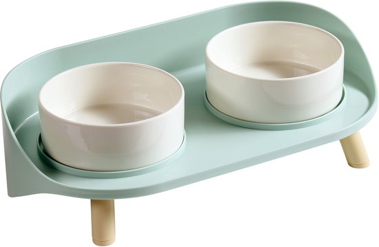 ACAZA Drinkbak Hond - Voerbak Kat - Voerbak Hond - Anti-Knoei - 37x20x10 cm - Aqua Blauw