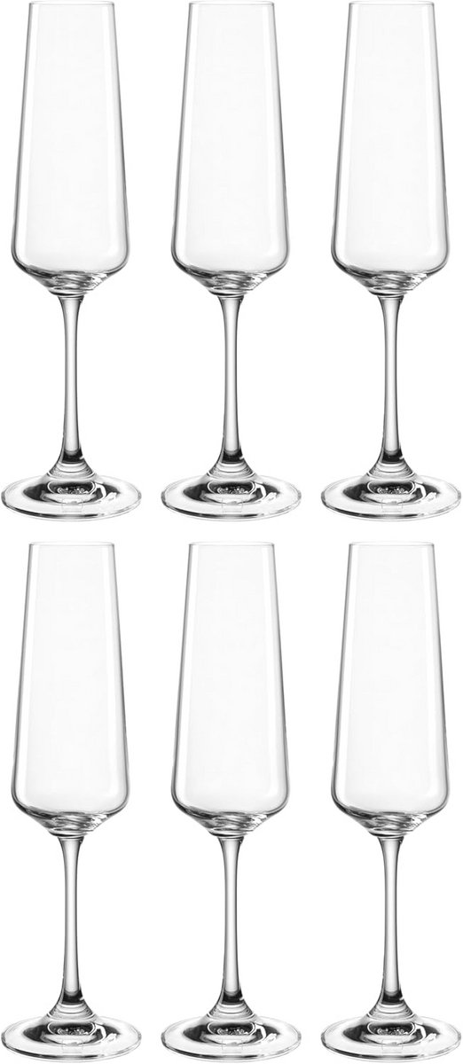 Set van 6 Elegante Champagneglazen - Vaatwasserbestendig Prosecco-kelk met Getrokken Steel - 220 ml