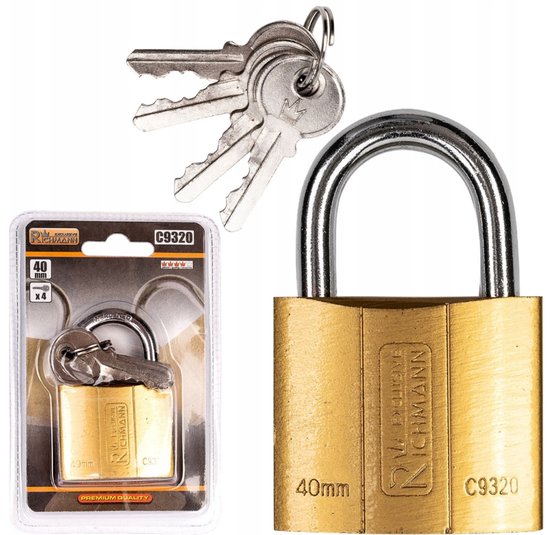 Cadenas en acier doré 40 mm avec 4 clés - Robuste et durable