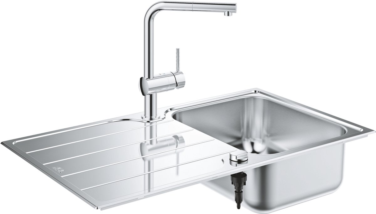 Grohe Spoelbakken - Set van K500 spoelbak en Minta keukenkraan, geborsteld rvs/chroom 31573SD1