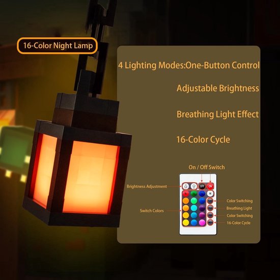 Decoratief - Pixel Mood Light met afstandsbediening - 16 kleurveranderende LED-nachtlampje - Oplaadbare tafellamp voor de slaapkamer - Magische sfeer voor kinderkamers en woonkamers van Aimosen — afbeelding 5