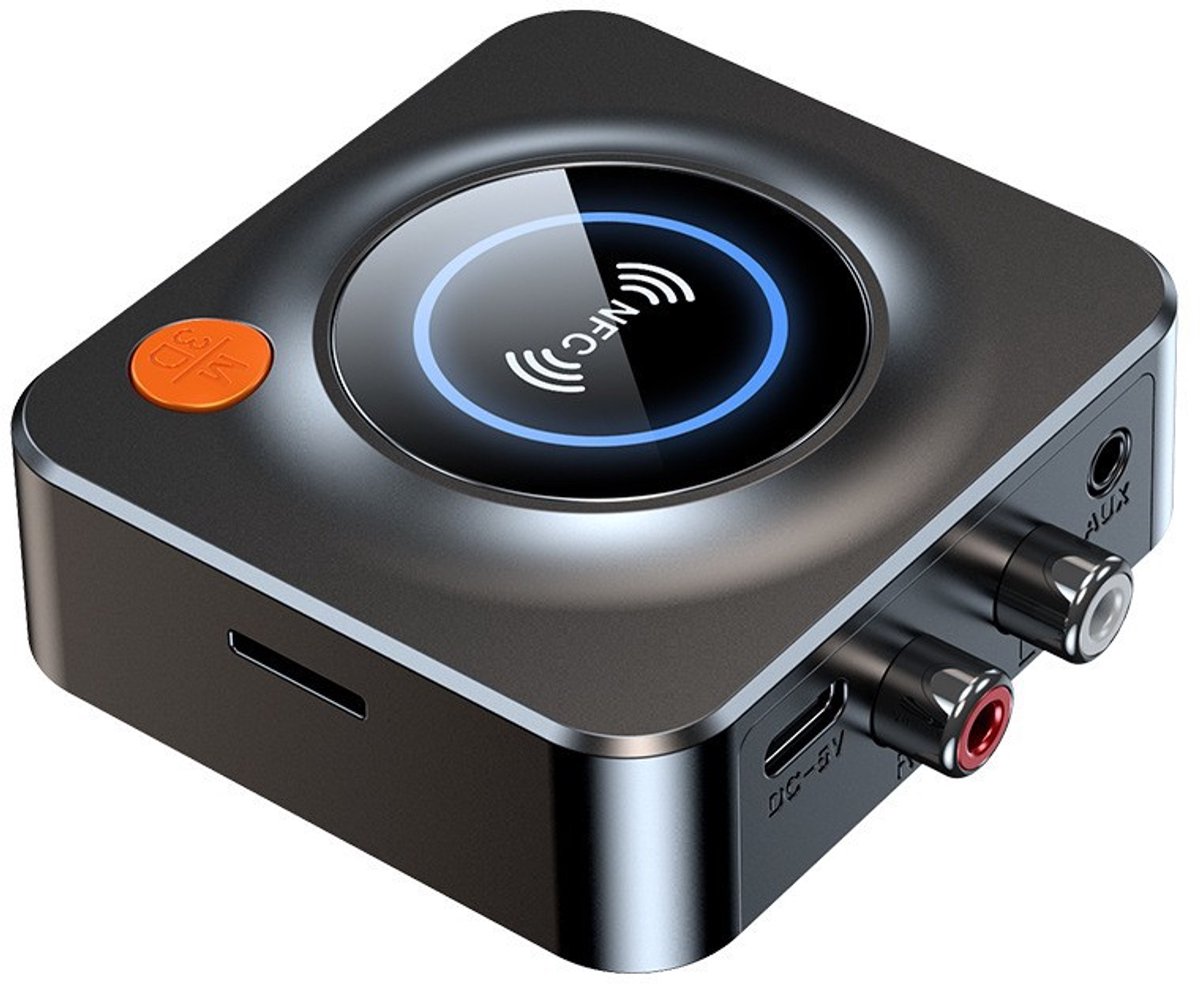 Bluetooth 5.1-ontvanger met RCA 3,5 mm AUX-jackadapter, draadloze audio-ontvanger Geschikt voor stereosystemen, basmodus en ingebouwde batterij, bereik tot 30 m, Geschikt voor het thuis afspelen van hifi-muziek.