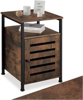 tectake® Bijzetkast - Bijzettafel met kast en open plank - Nachtkastje in industrieel design - Voor woonkamer, slaapkamer, kantoor, hal - Eenvoudige montage - Zwart metalen frame - Afmeting (LxBxH) 40,5 x 40,5 x 60,5 cm - Donkerbruin