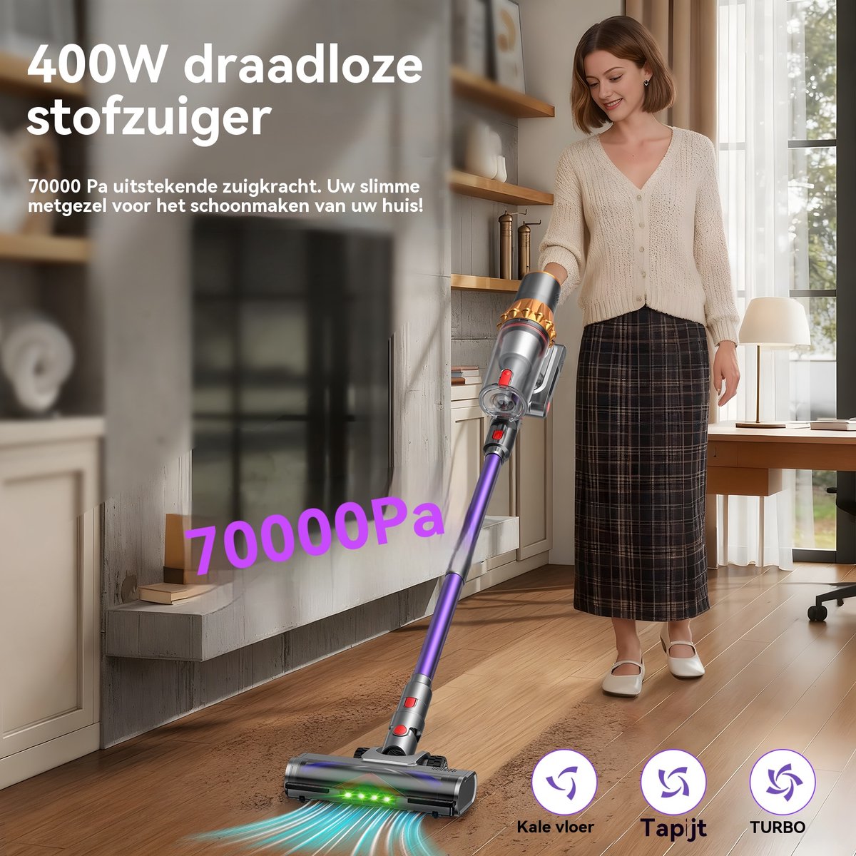 RAYOFI Draadloze Steelstofzuiger 70000PA met LED-Display - afbeelding 2