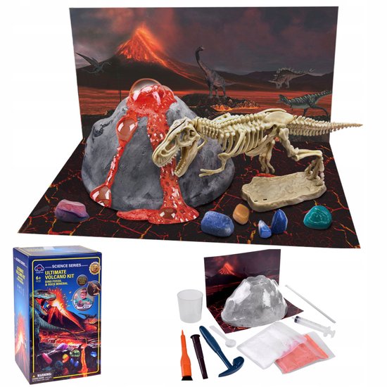 Educatieve Dino-vulkaanset: Graaf het T-Rex-skelet op en voer een vulkaanuitbarsting uit