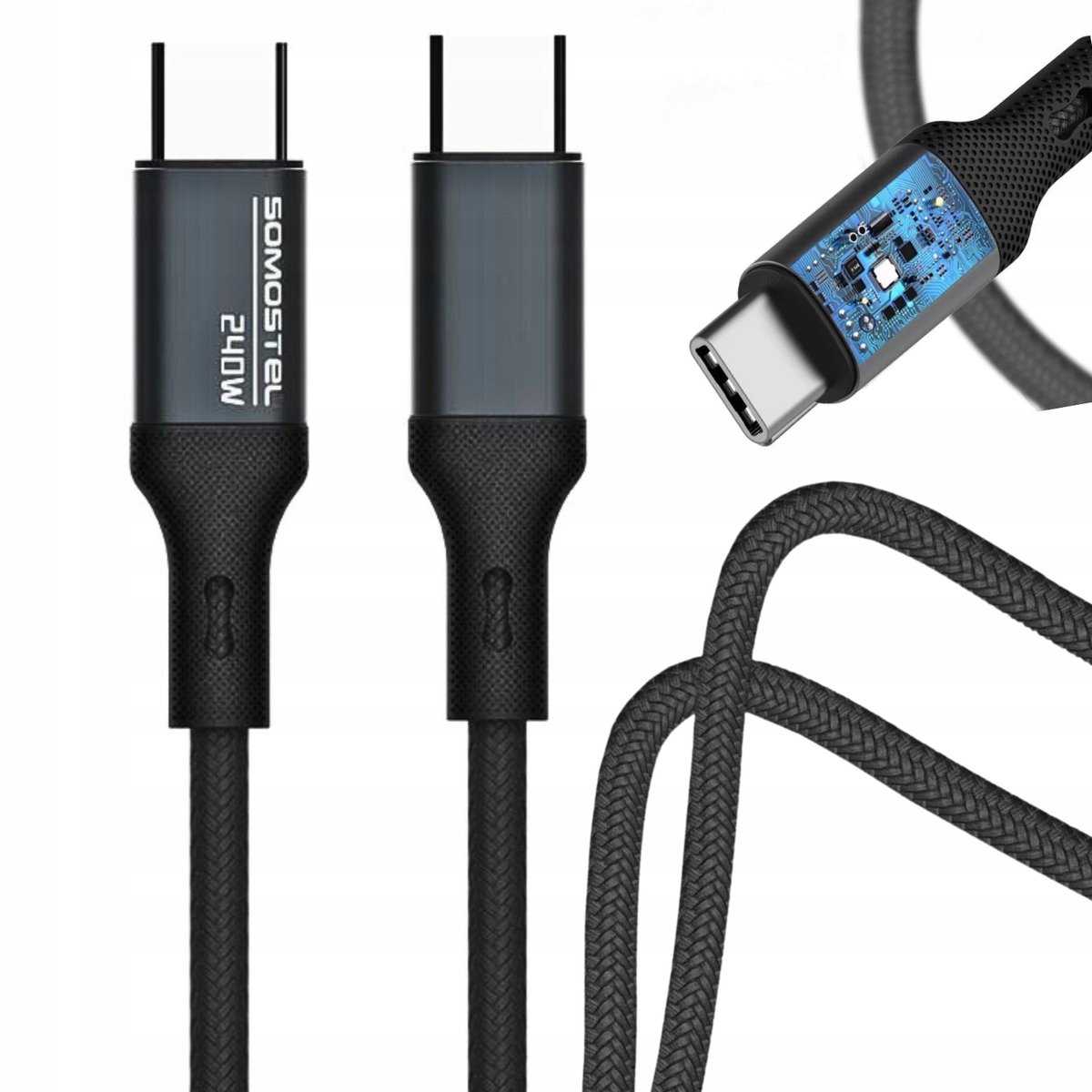 Versterkte USB-C naar USB-C Kabel 240W PD voor Snel Laden Laptop & Telefoon