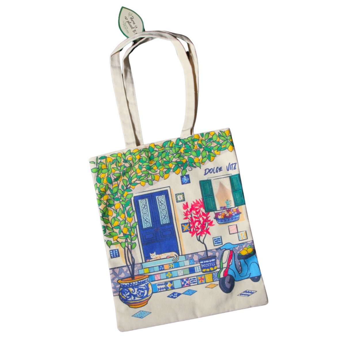 Katoenen Tas met Print: Scooter, Citroen & Dolce Vita (41x33cm)