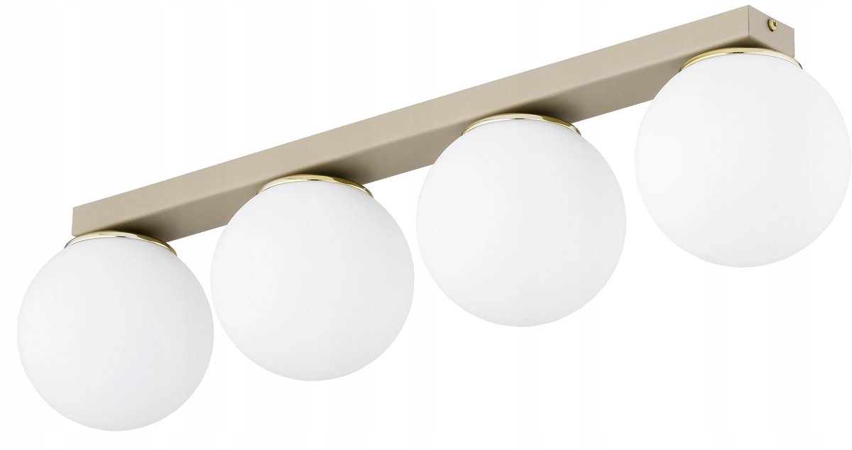 Milo Plafond Lamp - Beige/Ecru met Gouden Accenten, Glazen Bollen