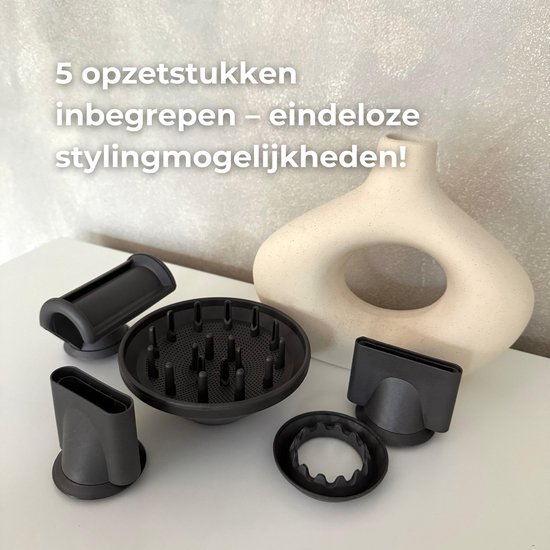 NOVIFY® Fohn - Fohnborstel - Haardroger met 5 opzetstukken - Fohn met Diffuser - 1500W - Antraciet - 2026