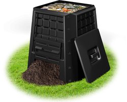 COSTWAY Tuincompostbak, 380 l, PP, thermocompostbak met deksel en verstelbare luchtsleuven, grote snelcomposteerder voor buiten, voor tuinafval, biologisch afval, 78 x 64 x 80 cm, zwart