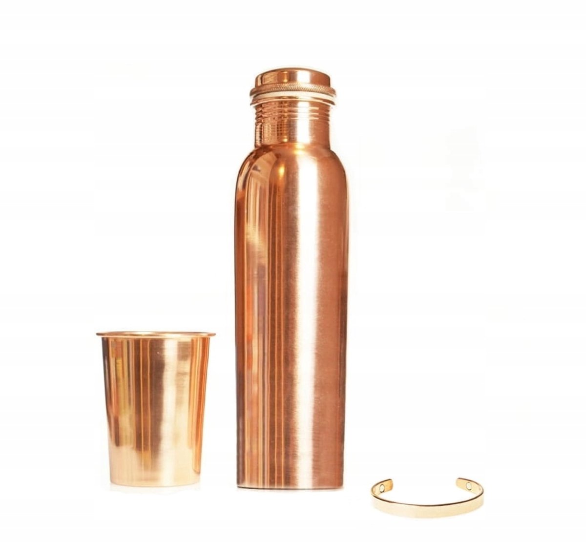 Pure Koperen Set: Fles 950ml, Mok 250ml & Armband