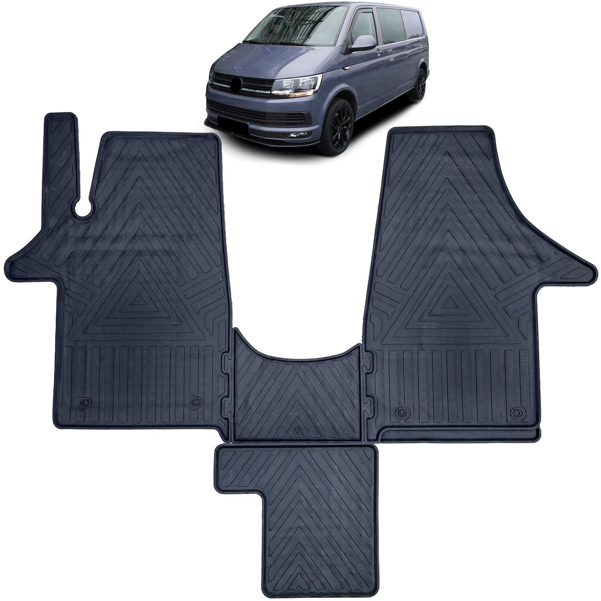 Premium Rubberen Vloermatten voor VW Transporter T5 / T6 4-delige Set Inclusief Tunnelafdekking Geurloos, Antislip & Perfecte Pasvorm Zwart