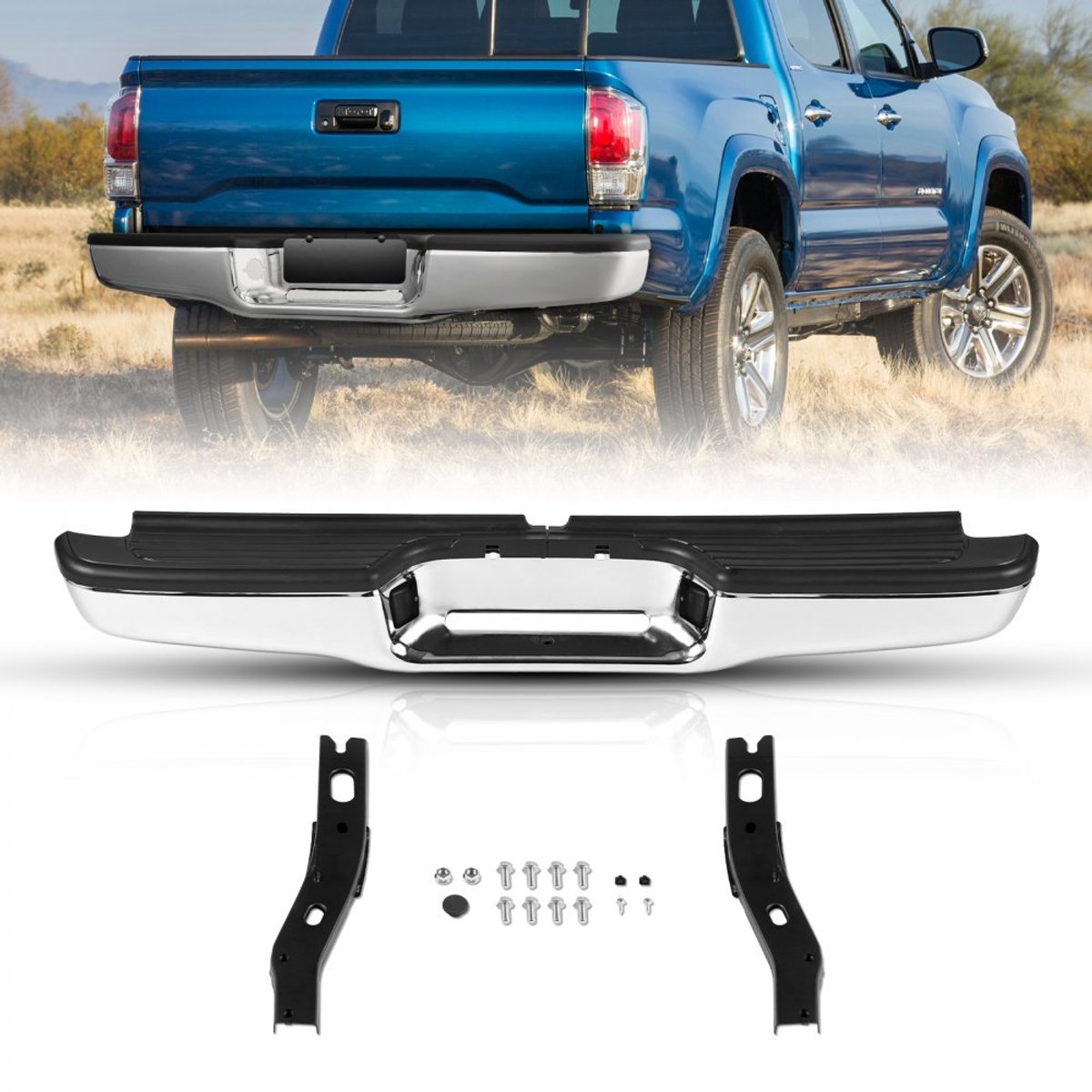 Achterbumper - Compatibel met Toyota Tacoma 1995-2004 - Staal - Met Kentekenplaatverlichting - Met Opstap - Zonder Sensorgaten - Ref. TO1102215 - Chroom