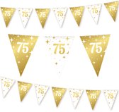 LUQ – Slinger 75 Jaar – 10m – Wit-Goud – Luxe Vlaggenlijn Verjaardag Feest Versiering – Birthday Party Décor – Glam Up