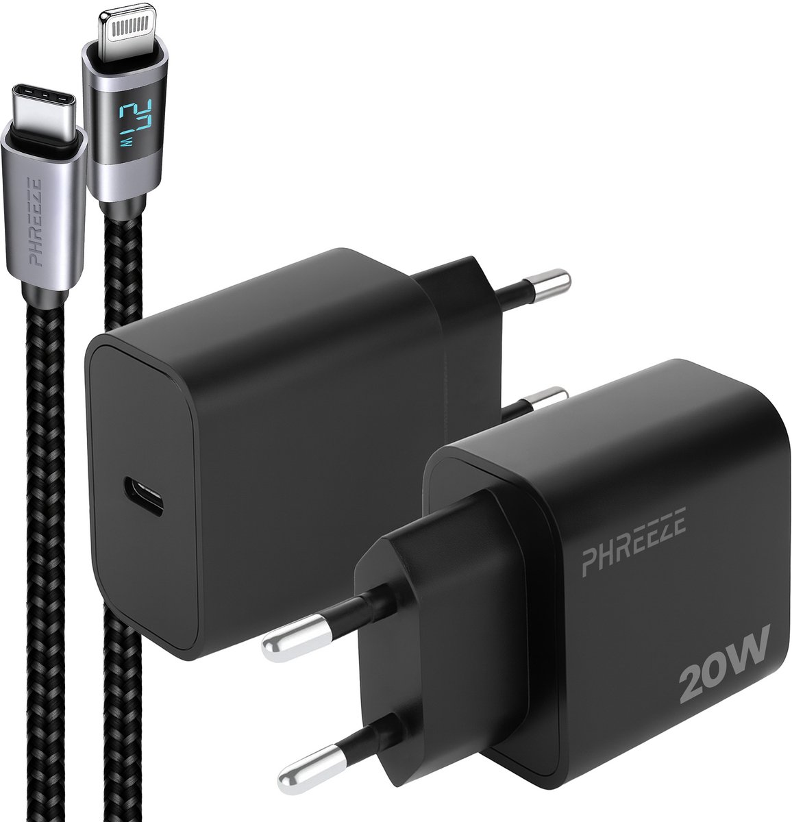 Phreeze usb C oplader met kabel geschikt voor iPhone en iPad met Lightning kabel - Snellader