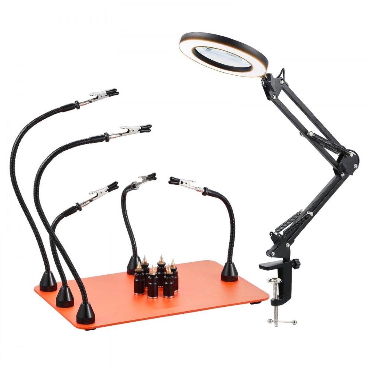 Soldeerhulp Derde Hand - Magnetisch Soldeerstation 2-in-1 - Vergrootglas 3x LED - Vijf flexibele armen - Zes PCB-houders - Voor elektronische reparaties