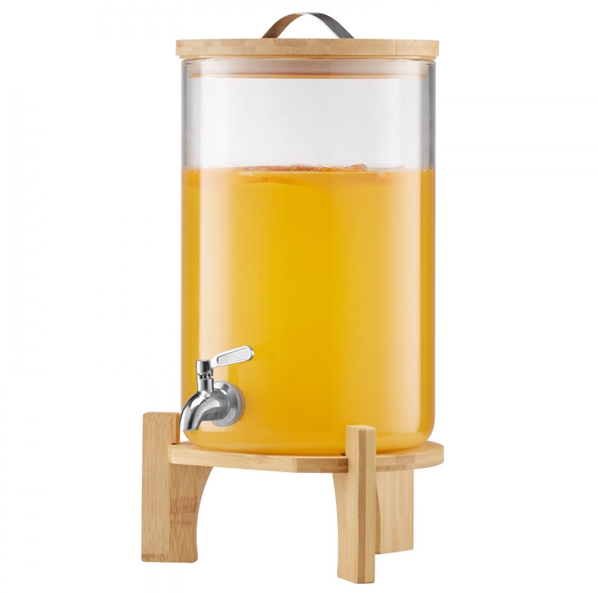 Drankdispenser - Sapdispenser 8 L - Limonadetap - Glazen Reservoir - Druppelvrije Kraan - Houten Standaard - Voor Feesten en Horeca