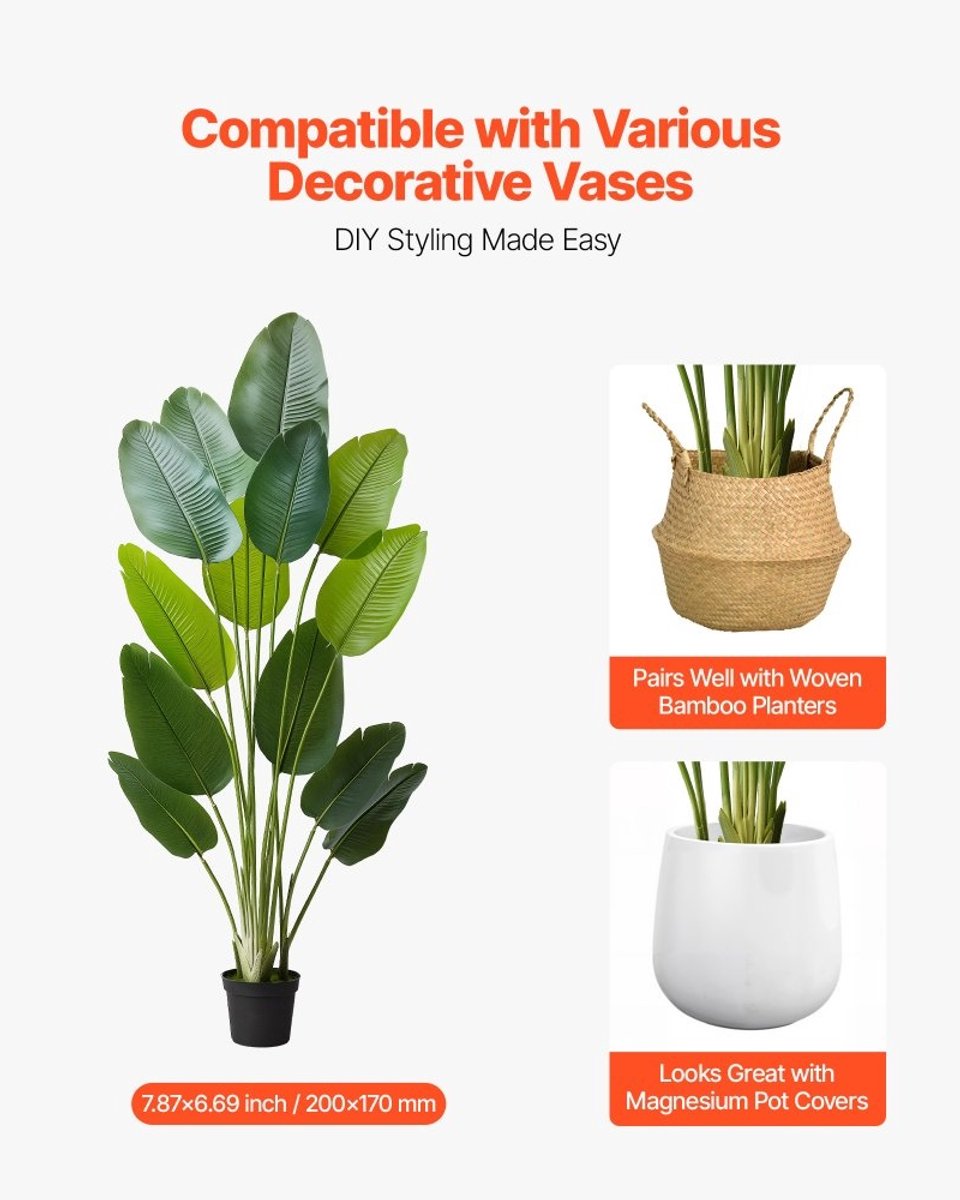 Paradijsvogelplant (Strelitzia) - Kunstplant - Hoogte 1,8 m - Met 13 Stengels - Inclusief Pot - Realistische Bladeren - Grote Decoratieplant - Wit