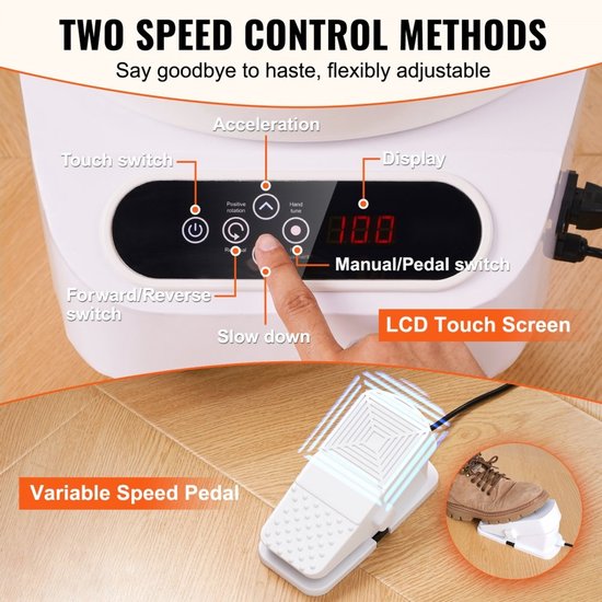 Pottenbakkersschijf - Elektrische Draaischijf voor Keramiek - 25 cm Schijf - 350 W Motor - Pedaalbediening - LCD-touchscreen - Directe Aandrijving - 3 Steunpoten - Wit — afbeelding 5