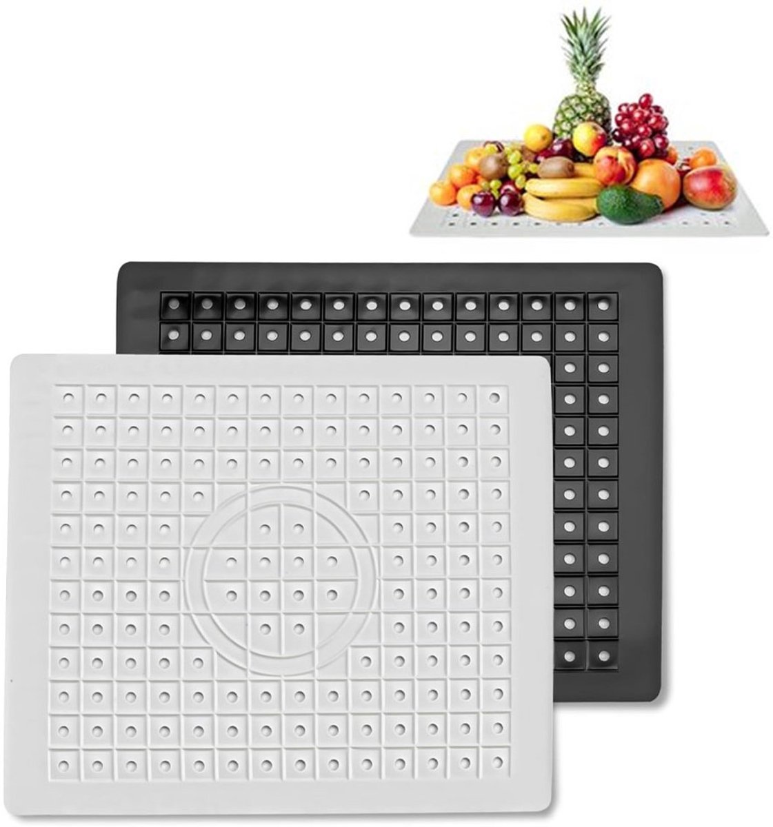 Gootsteenmat - 2 Stuks - 31x26cm - Rechthoekig - Wit en Zwart - Keuken Accessoires - Gootsteen Beschermer - Spoelbakmat - Anti Kras - Voor Wasbak - Wasbak Matje - Gootsteen Matje - Onderzetters Siliconen - Rubber Mat - Gootsteen Accessoires