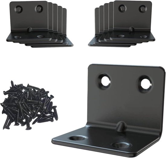 EGoods - Set de 10 connecteurs d'angle noirs 30x30x40 mm pour meubles en bois avec équerre métallique en forme de L à 90 degrés - angle de poutre, connexion en acier - acier inoxydable.