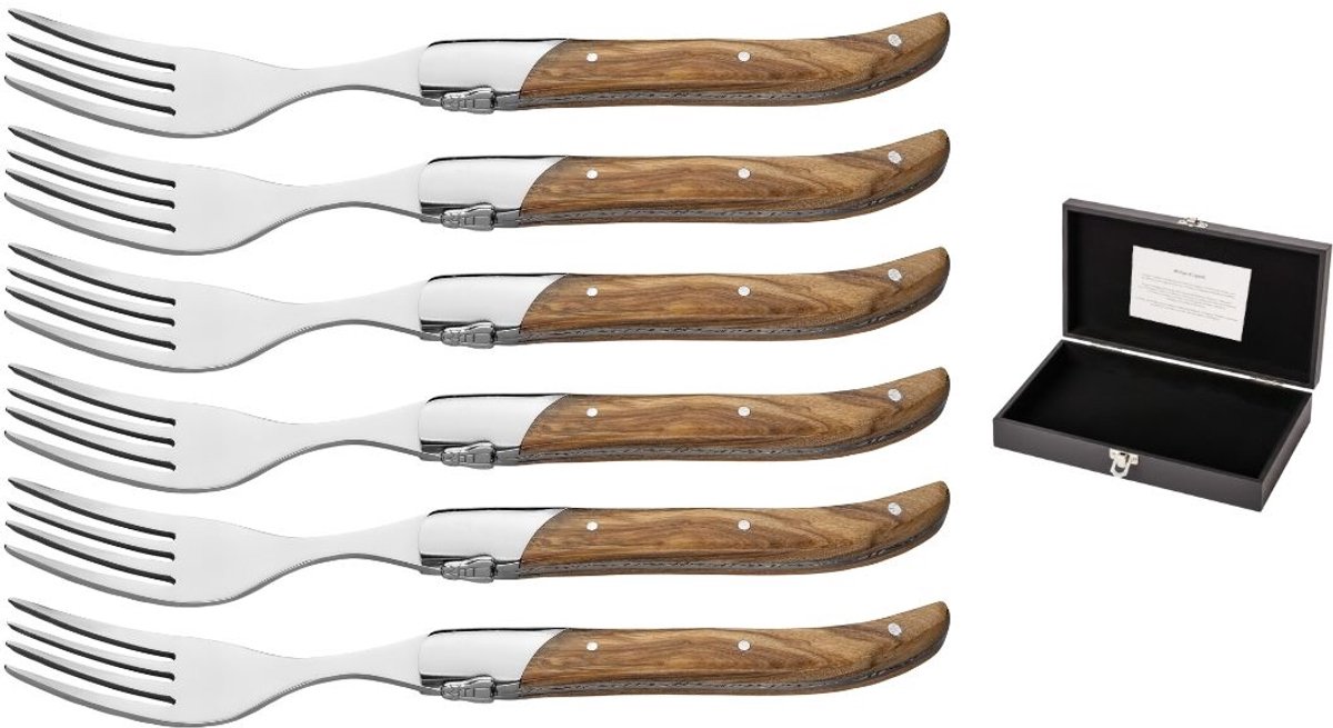 Blackwell Steakvorken Laguiole Olijfhout - 6 Stuks 220 mm - RVS & Hout - Elegant Laguiole Design