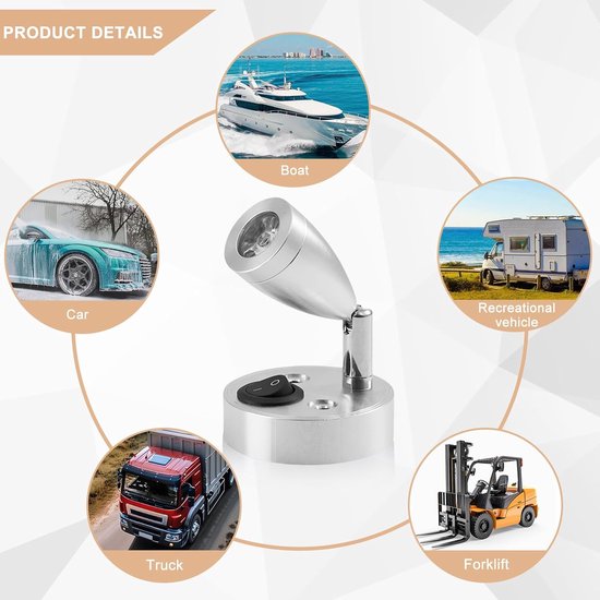 2-delige 12V LED-leeslamp voor campers en caravans - Binnenverlichting met verstelbare schakelaar - 3W - Warm wit 3000K - Voor maritiem gebruik van Dream Lighting — afbeelding 3