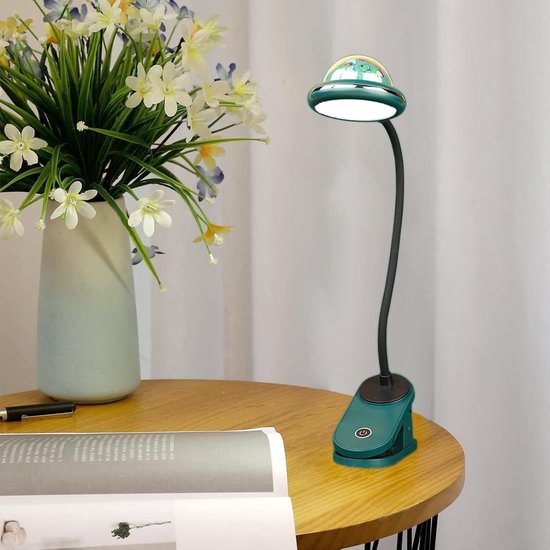 Kinderklemlamp, USB oplaadbare LED-klemleeslamp met sterprojectie, 4000k 360° aanraakgevoelige zwanenhalslamp voor op het nachtkastje, klemnachtlampje met ster (groen). van Merkloos — afbeelding 2