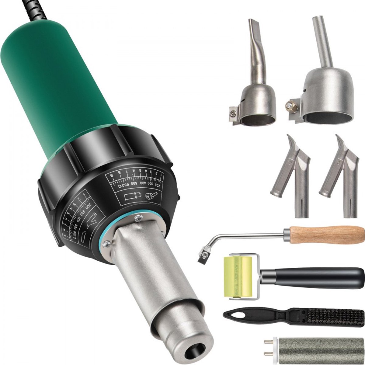 Kunststof Laspistool - Heteluchtpistool 1600W - 8-Delige Set - 3 m Kabel - Voor PVC- en Kunststofvloeren - Voor Lassen, Groeven, Onderhoud en Constructie