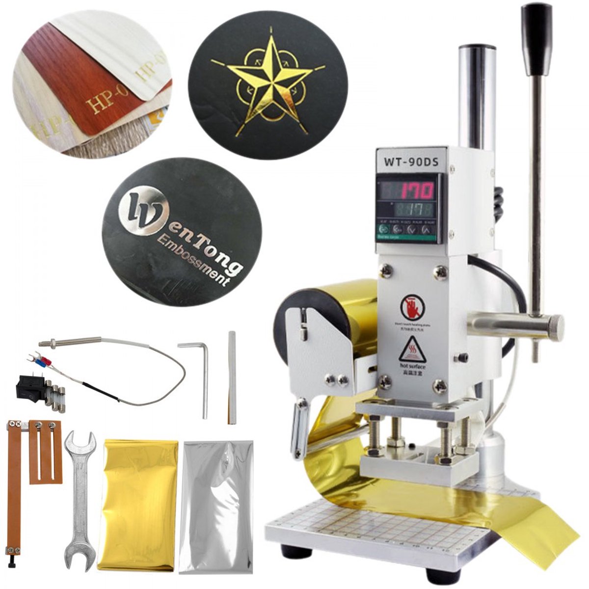 Hot Foil Stempelmachine - Foliepers - Drukformaat 10 x 13 cm - Vermogen 300 W - LCD-scherm - Positioneringsschuif - Schaalverdeling - Voor Leer