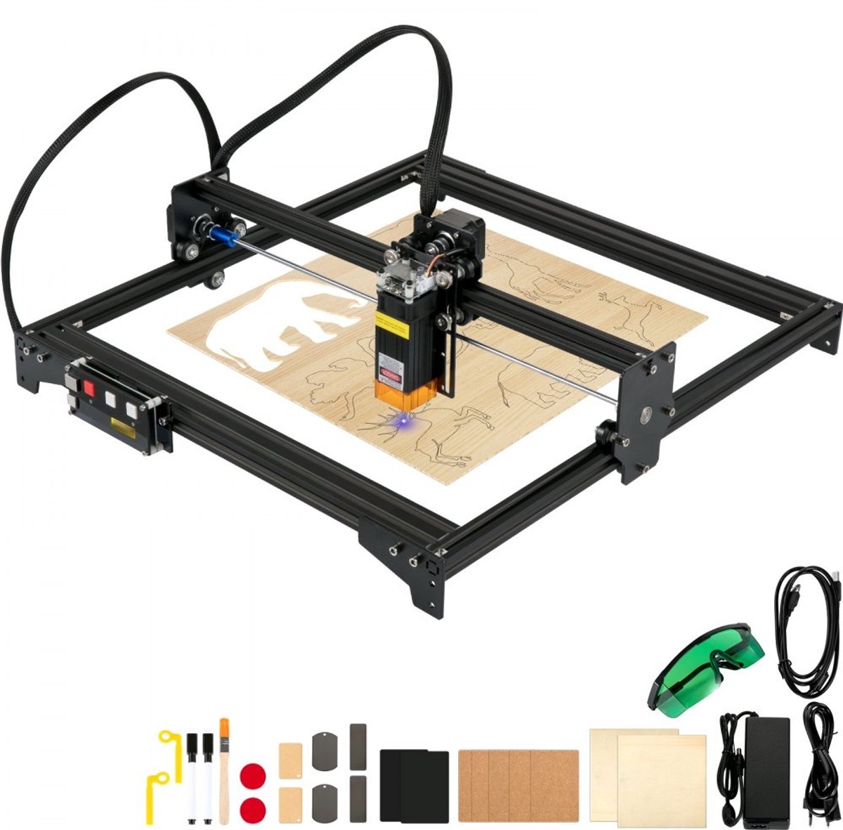 Lasergraveermachine - Lasergraveerder en Snijder - Werkgebied 41 x 40 cm - Vermogen 5,5 W Diodelaser 450 nm - Precisie 0,02 mm - Snelheid 6000 mm/min - Voor Hout, Metaal, Acryl