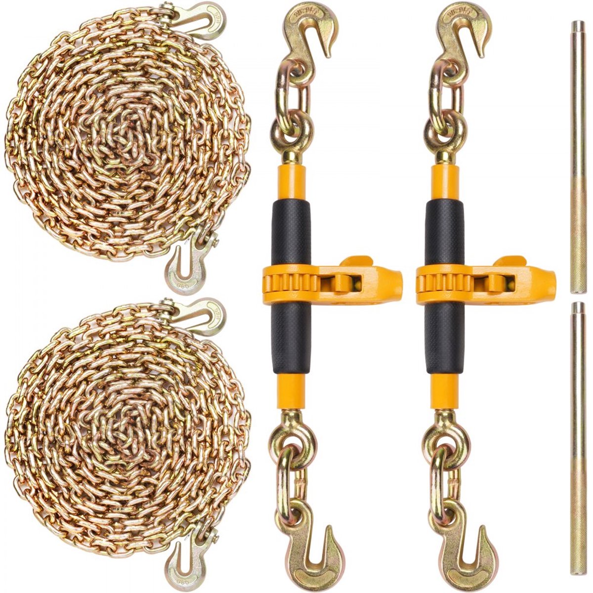 Kettingspanner Ratelbinder Set - 2 stuks - Met G80 Kettingen - Voor Kettingmaat 9,5–12,7 mm - Veilige Werklast 5443 kg - Antislip Handgreep - Arbeidsbesparend