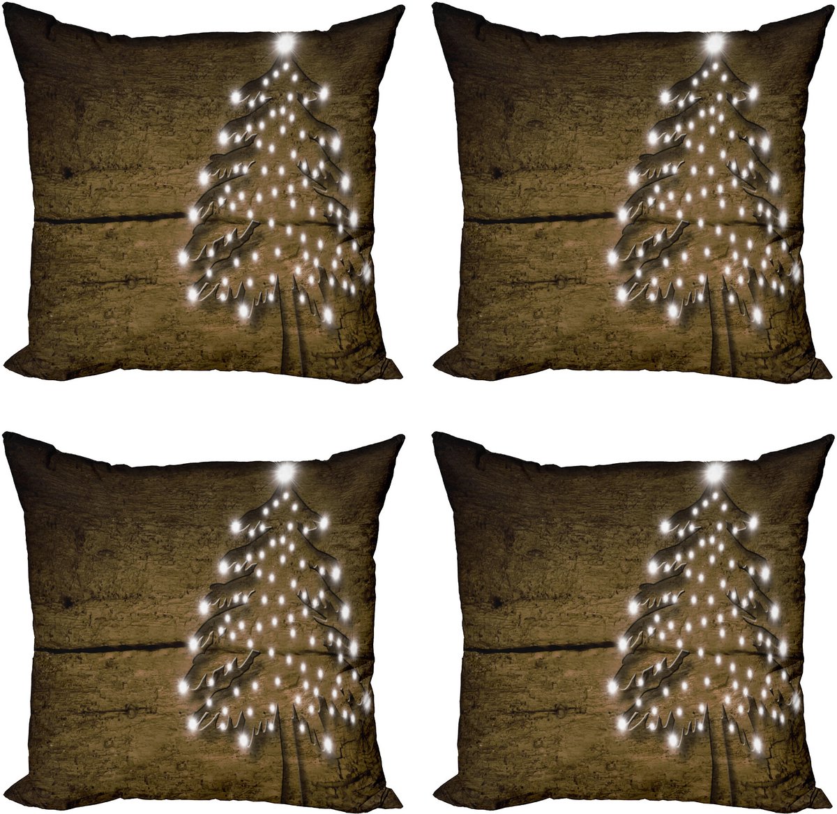 New Bed Kerstmis Bokeh-ornamenten op de boom Decoratieve Sierkussenhoes Set van 4 voor Bank Slaapkamer Woonkamer, 46cm x 46cm Gedrukte Kussenhoes Bruin Wit