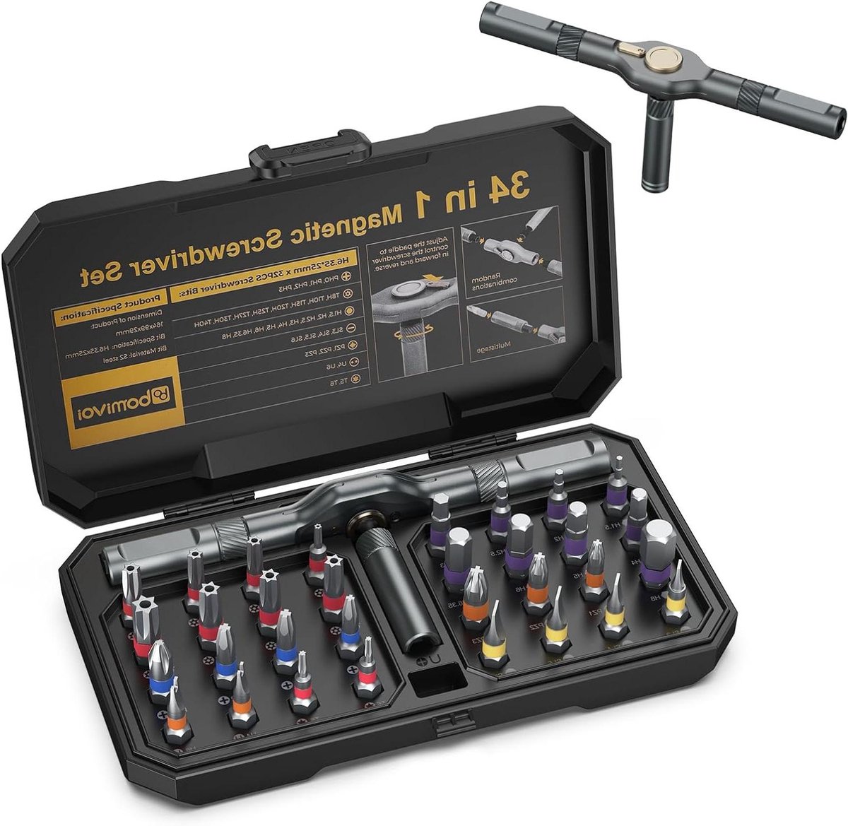 EGoods - Magnetische Schroevendraaier Set met Ratchet Handvat voor Elektronica, Fiets en Meubels - 34 stuks