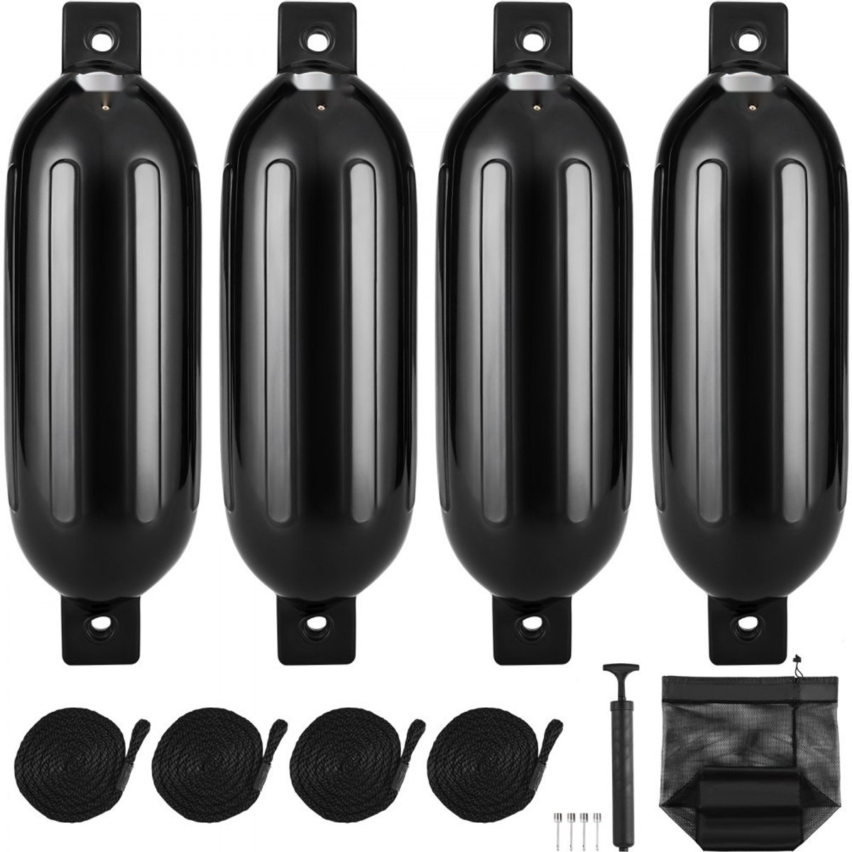 Bootfenders/Stootwillen - Set van 4 opblaasbare fenders - Formaat 13,97 x 50,8 cm - Horizontale/verticale montage - Met lijnen, naalden en tas - UV-/hittebestendig - Steigerfender