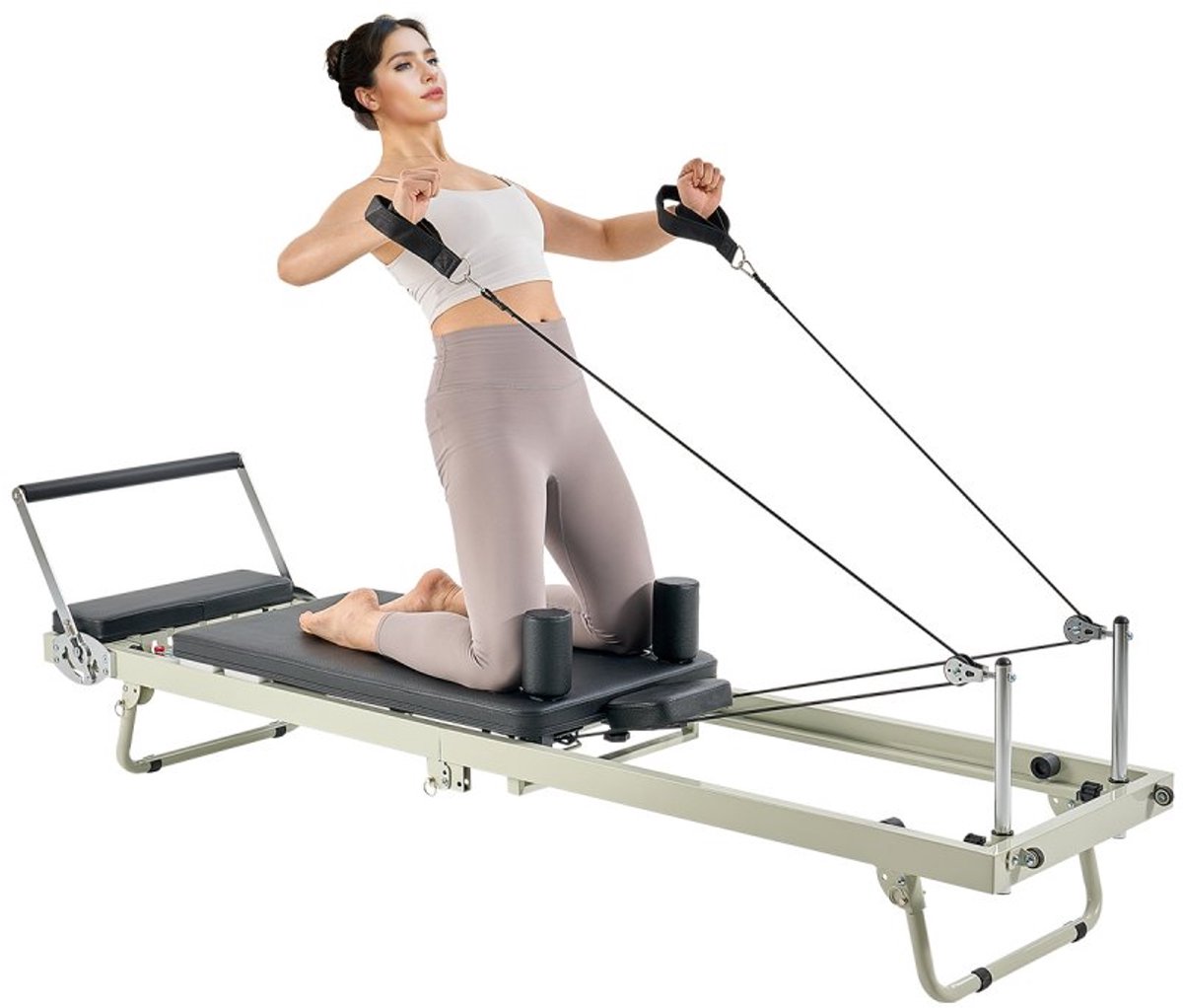 Pilates Reformer - Pilatesbed - Opvouwbaar - Voor Thuisgebruik - Dubbele Weerstand: Veer en Koord - Draagvermogen tot 181,4 kg - Voor Beginners en Gevorderden