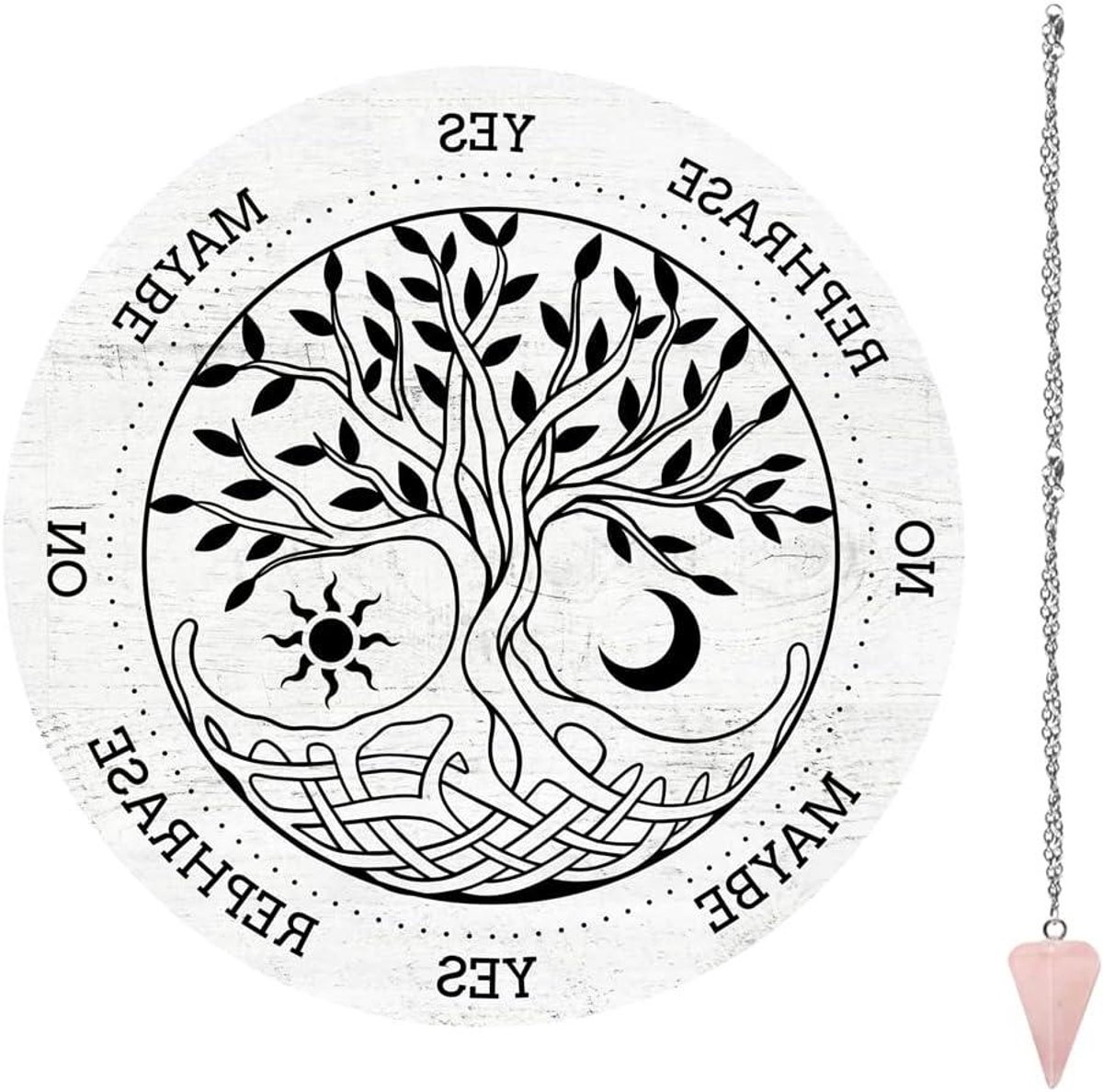EGoods - Pendelplank Levensboom met Rozenkwarts Kristal - Metafysisch - Wenshengel - Houten Berichtenplank - 7,9 cm