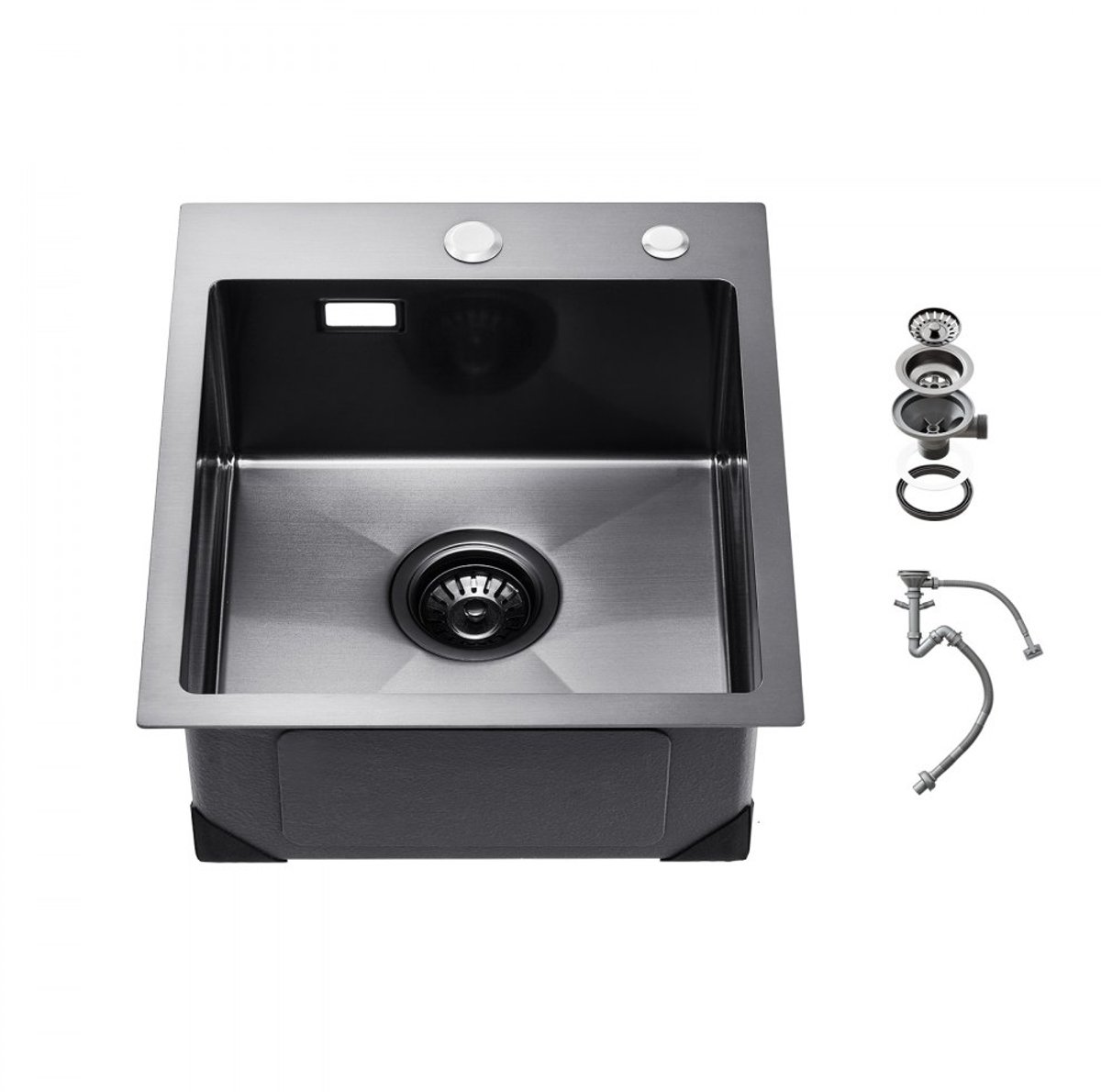 Keukenspoelbak - Inbouwspoelbak - 40 cm - RVS - Enkele spoelbak - Inclusief accessoires - Voor Camper, Caravan of Keukenbar - Zwart