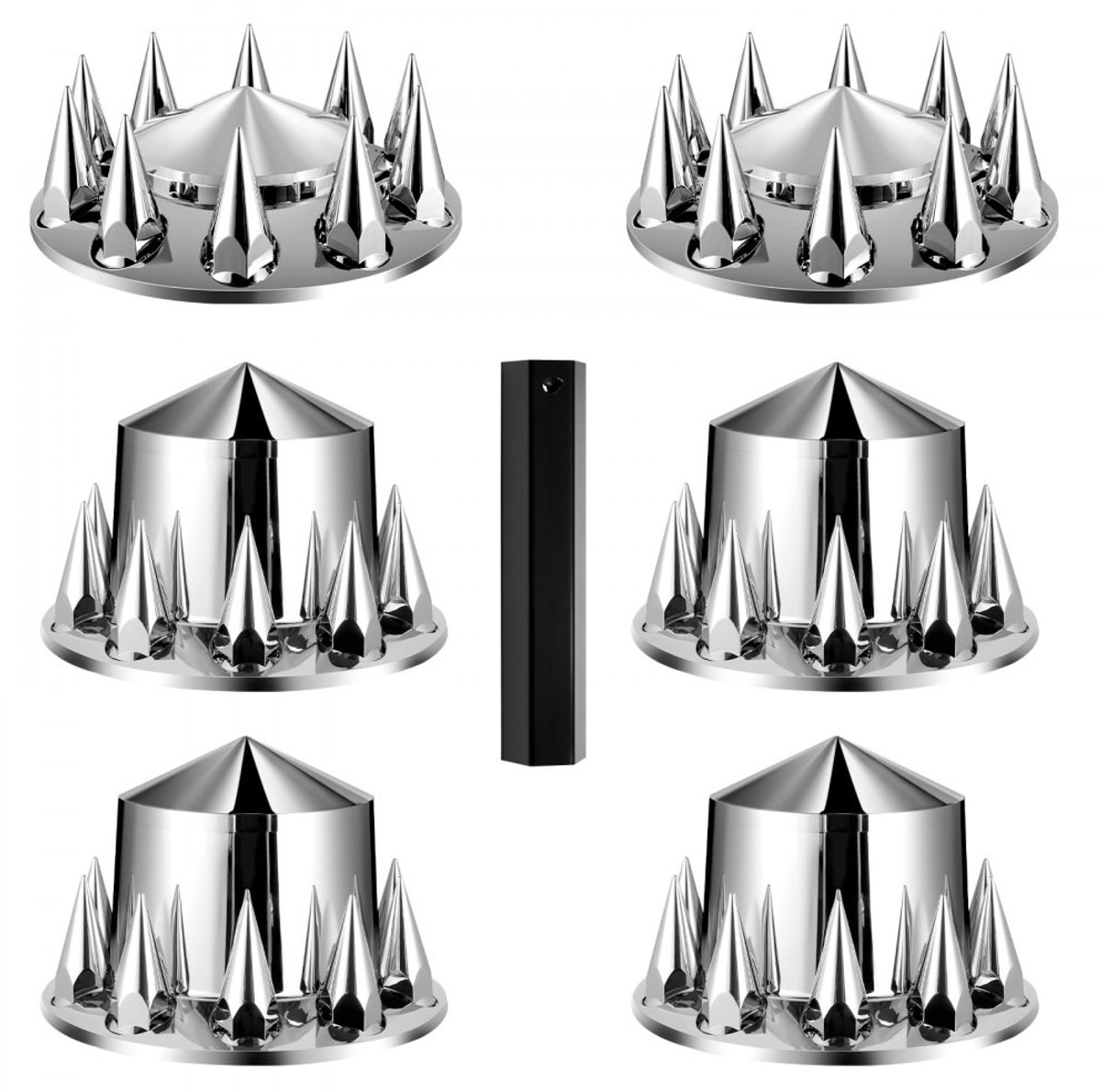 Naafkappen en Wielmoerkappen voor Vrachtwagens en Trucks - Complete Set - Met Spikes - ABS Roestbestendig - Set 2 Vooras + 4 Achteras - Universele Passvorm - Eenvoudige Montage