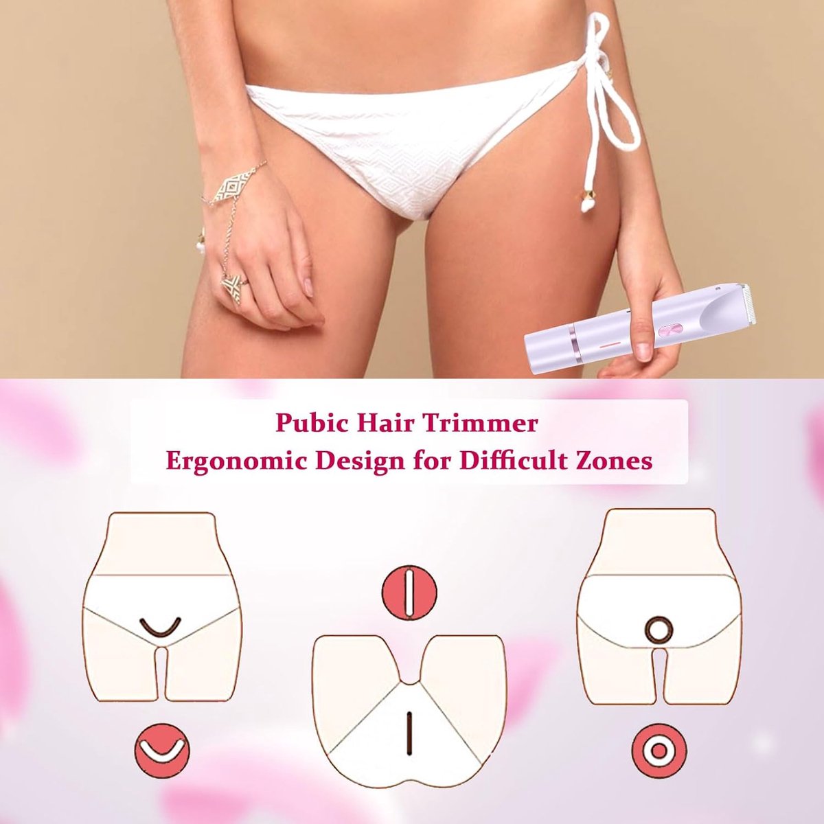 2 In 1 Ladyshaves voor vrouwen – Elektrisch Scheerapparaat – Waterdichte - Bikinilijntrimmer - Comfortabel en zacht – Zachte Trimmer Voor Lichaam En Gevoelige Zones – Comfortabel En Pijnloos Scheren – Paars – foto 2