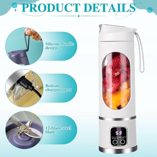 Elektrische Citruspers - Sinaasappel & Citroen Pers - USB Oplaadbaar - Compacte Sapcentrifuge - Fruitpers voor Vers Sinaasappelsap & Shakes - Wit - 450ML van Merkloos — afbeelding 4