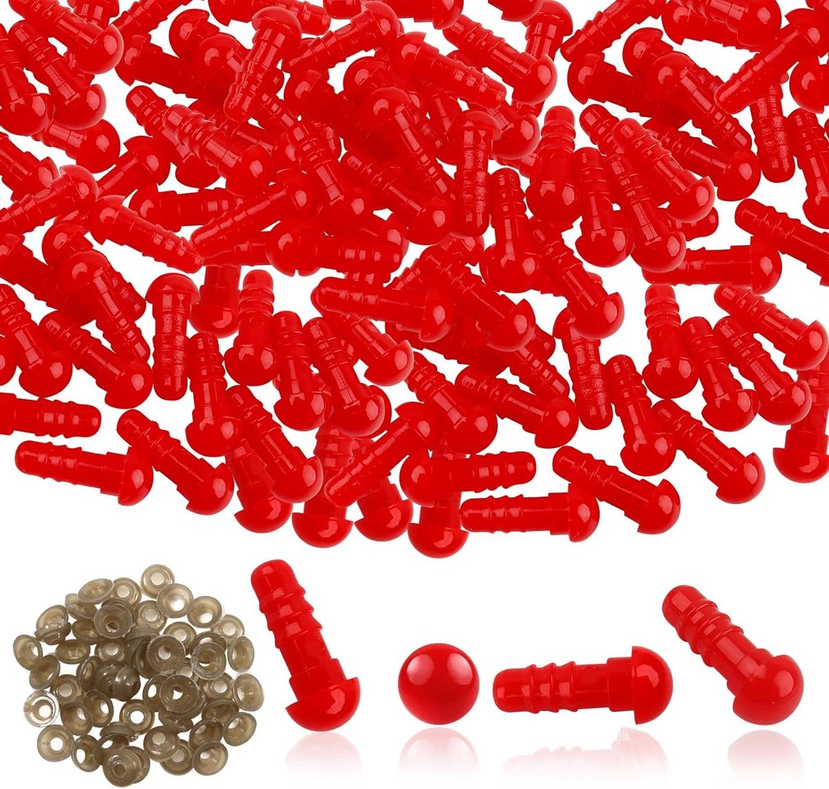 Ronte - Veiligheidsogen 6 mm Rood voor Amigurumi en Poppen - 50 stuks met Sluitringen - Kunststof - Handwerk - doe-het-zelf - Pluche Dieren