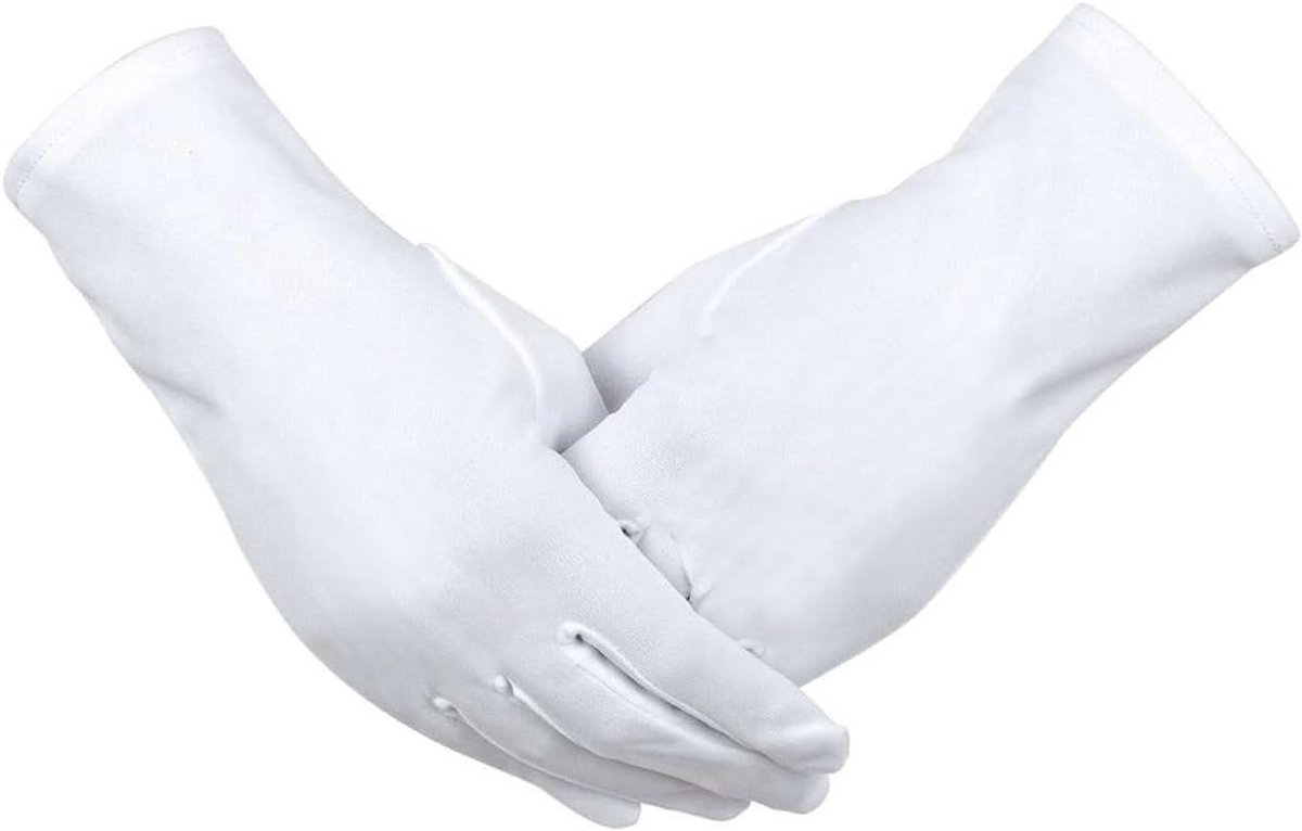 Ronte - Bruidshandschoenen wit zwart - Satijn - Opera - 22,9 cm - Volwassen - Bruiloftgereed