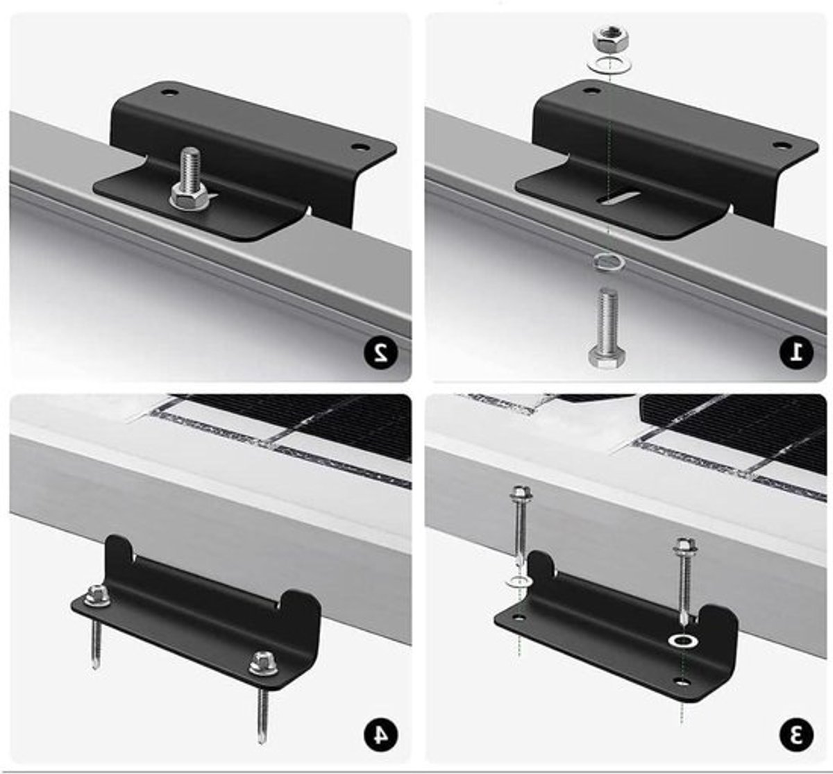 Solar Module Z Holder with Nut/Screws for Boat RV Caravan Roof Mounting - 8 Pieces Black