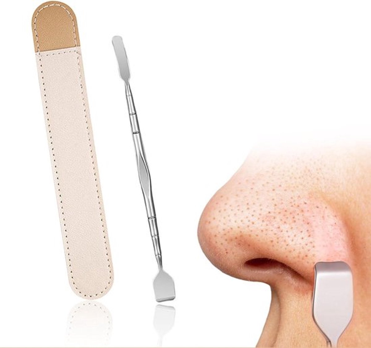 Mee-eter en plekvorming gereedschap - Roestvrijstalen hoekspatel met twee uiteinden - Voor acne, mee-eters en nagelriem